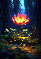 Glowing flower in magic forest