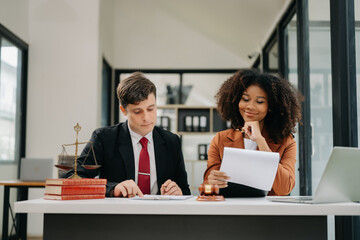 Business and Male lawyer or judge consult having team meeting with client, Law and Legal services concept.Customer service good cooperation in modern office