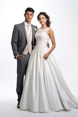 Naklejka premium bride in a wedding gown, standing elegantly,emphasizing the wedding dress's beauty and the model's poise.Generated with AI