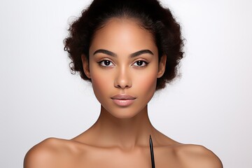 Naklejka premium Beauty portrait of female face with natural clean skin with eyebrow brush. Generated with AI