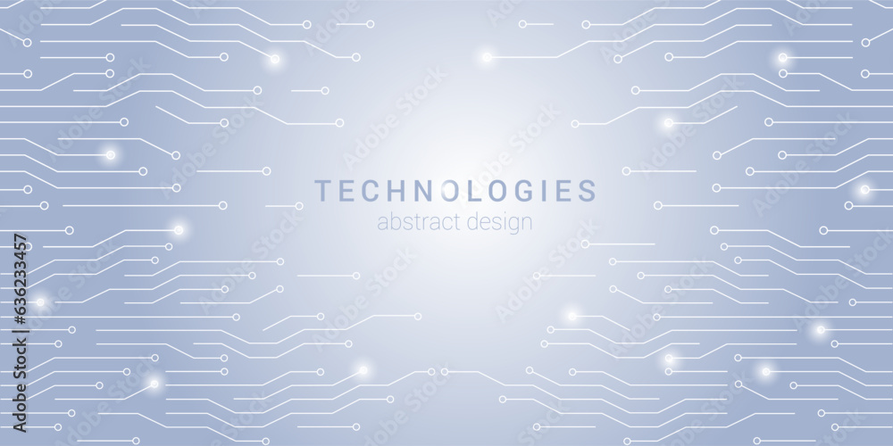 Poster digital tech light blue background with circuit board elements. ideal for tech companies, data analy