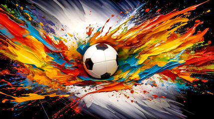  abstract image soccer sport, football ball, art watercolors colorful banner.