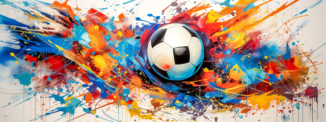  creative image soccer sport, football ball, art watercolors colorful banner 