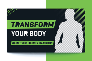 Editable Fitness gym and workout  video thumbnail and YouTube cover template, web banner vector concept, trendy design, modern look, fitness challenges