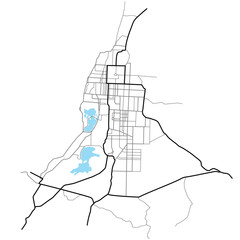 City map of Mandalay. Line scheme of roads. Town streets on the plan. Urban environment with river and forest and parks, architectural background. Vector