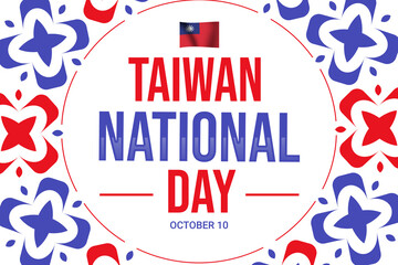 Taiwan National Day patriotic wallpaper with colorful shapes and typography.