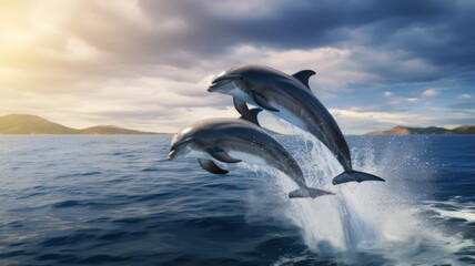 Dolphins jumping out of the ocean created with Generative AI