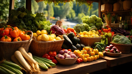 Witness the artistry of food with this awe-inspiring image. A market stall brims with fresh fruits and vegetables, their vibrant hues echoing the beauty of nature.