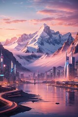 Futuristic City Nightscape: Neon-Lit Skyscrapers and Flying Cars