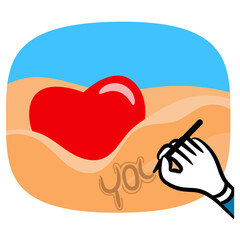 Red heart on the sand