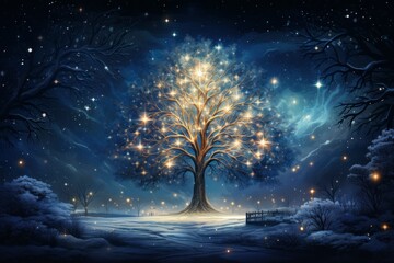 Magic tree. Merry christmas and happy new year concept