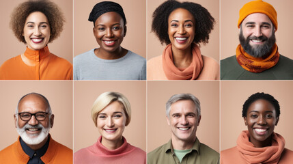 Multiethnic group of people in a collage on a studio background.