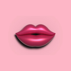 3d pink lips on a soft pink background. Suitable for advertising beauty salons, advertising manufacturers of lipsticks, postcards
