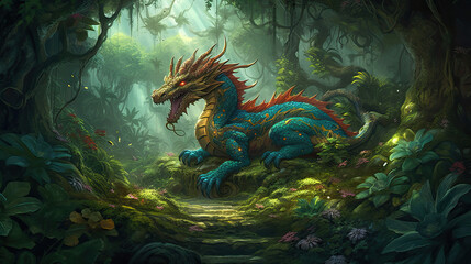 Fototapeta na wymiar Dragon Guarding Treasure Trove