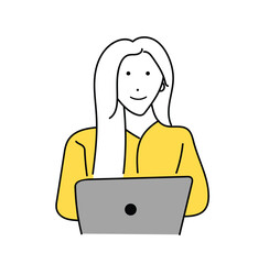 ノートパソコンを操作するビジネスパーソンの女性のイラスト素材