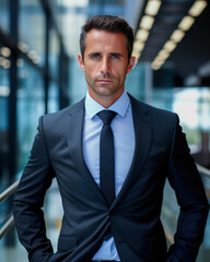 Stylish man in a suit isolated from the background. Vertical image. Generative AI.