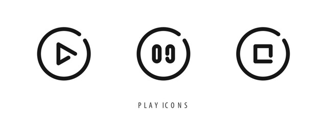Play icon, pause icon and stop icon with line style. Vector illustration