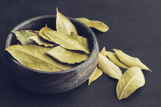Bay leaf on vintage  black background