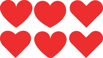 Red heart love icon collection vector isolated in white background. 