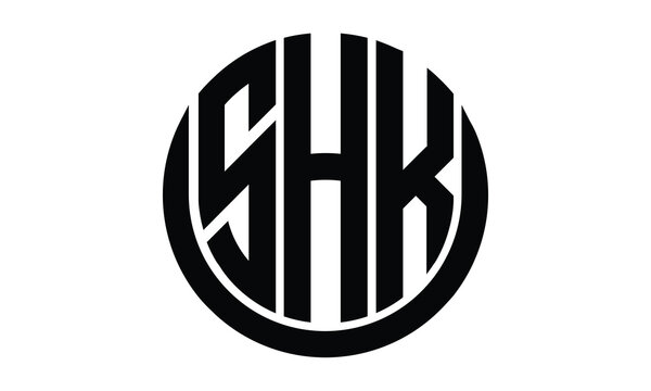SHK shield in circle logo design vector template. lettermrk, wordmark, monogram symbol on white background.