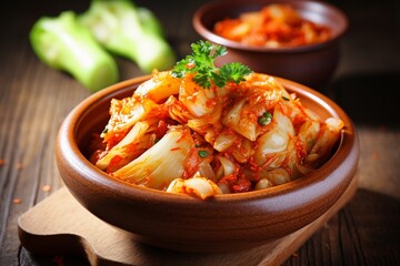 AI Generated Korean kimchi cuisine, fermented vegetables with various spices.
