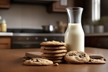 milk and cookies on the table - Powered by Adobe