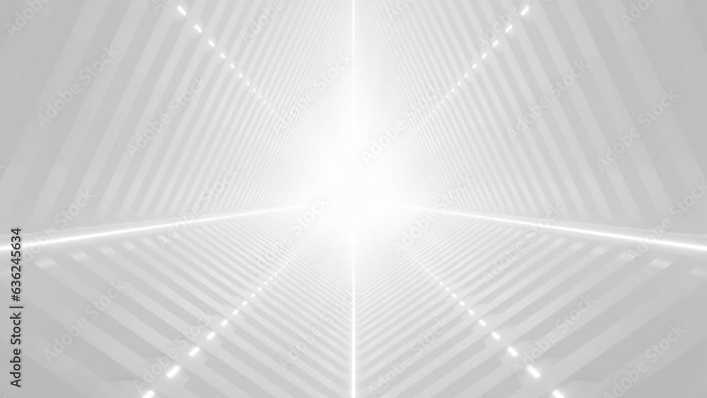 Poster abstract white futuristic geometric tunnel architecture, loop animation.