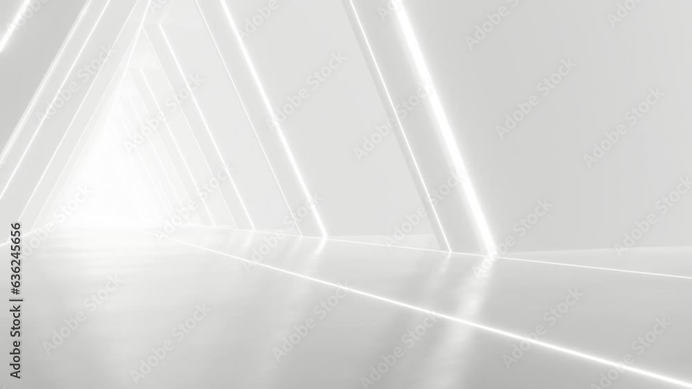 Poster abstract white futuristic geometric tunnel architecture, loop animation.