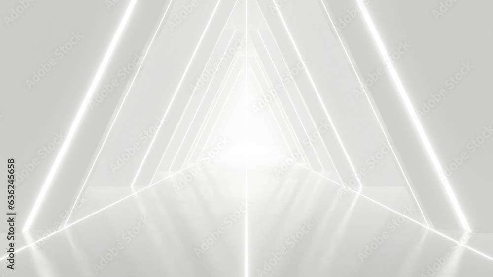 Poster abstract white futuristic geometric tunnel architecture, loop animation.