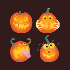 Set of Halloween pumpkins, autumn holiday. A pumpkin with a carved smile.