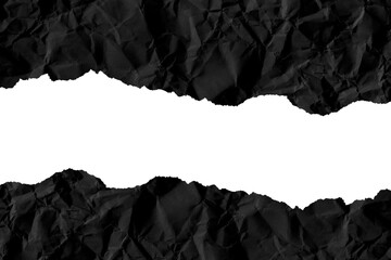 Black ripped paper scrap or piece isolated against a transparent white background, ideal for digital collage designs or base for text, grunge design elements, PNG