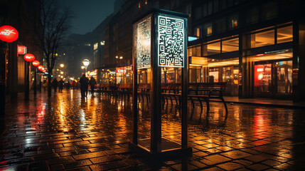 Darkened city with a shining QR, the juxtaposition of tradition and innovation, generative AI