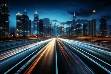 Fototapeta na wymiar Dynamic city highway Overpass motion blur merges with urban backdrop, portraying velocity Generative AI