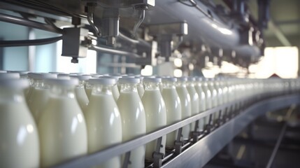 A conveyer system for milk bottles.generative ai
