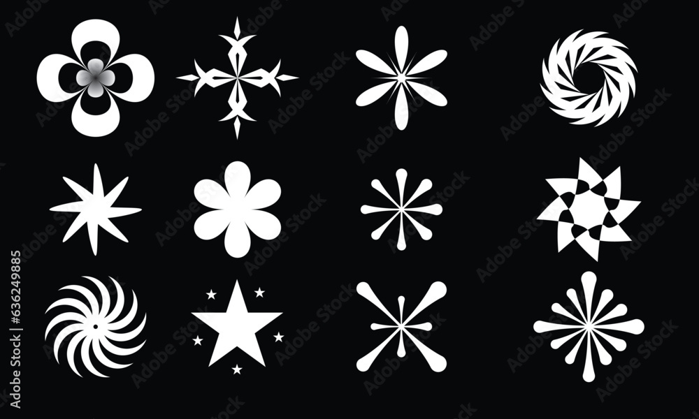 Poster set of y2k bling retro elements and abstract brutalism shapes. hipster graphic objects. geometric sh