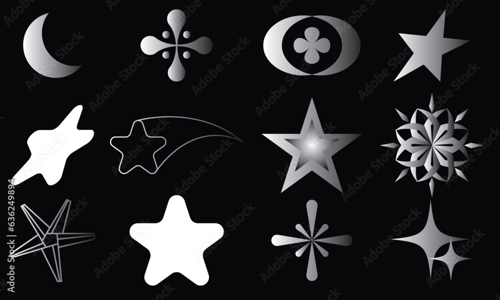 Poster set of y2k bling retro elements and abstract brutalism shapes. hipster graphic objects for logo, ico
