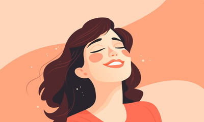 Joyful Elegance: Vector Illustration of a Content Woman in Flat Design