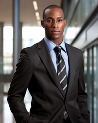 Stylish african american man in a suit isolated from the background. Generative AI.