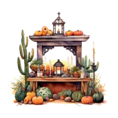 Crédence de cuisine en verre imprimé Crâne aquarelle Vintage watercolor illustration with mexican altar Day of the dead