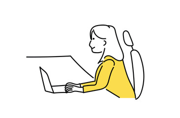 ノートパソコンを操作するビジネスパーソンの女性のイラスト素材