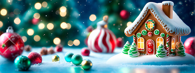 Christmas Banner With Gingerbread House