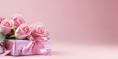 pink roses and box on wooden background, pink rose and box, pink roses and box