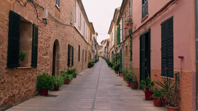 View of the empty street of the city of Alcudia