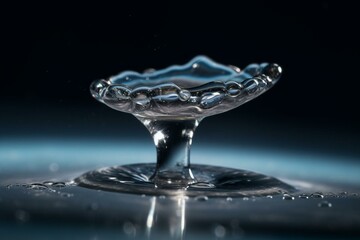 Macro shot of a new water droplet forming a splash. Generative AI