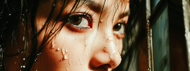 汗をかく女性の目元