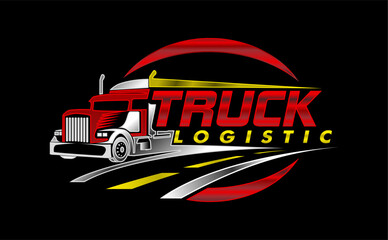 truck trailer transport logistics, delivery, express, cargo company, fast shipping, design template logo 