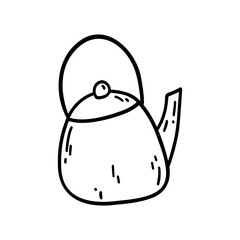 Doodle kettle. Hand drawn vector illustration for print, card, coloring page