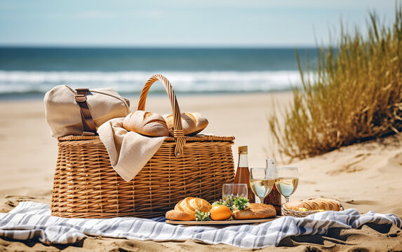 picnic basket on beach