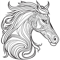 sticker, masterpiece, best quality, ultra high res, highly detailed, psychedelic, horse head, vector illustration line art