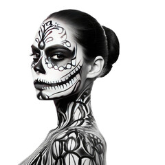 woman with skull makeup isolated on white